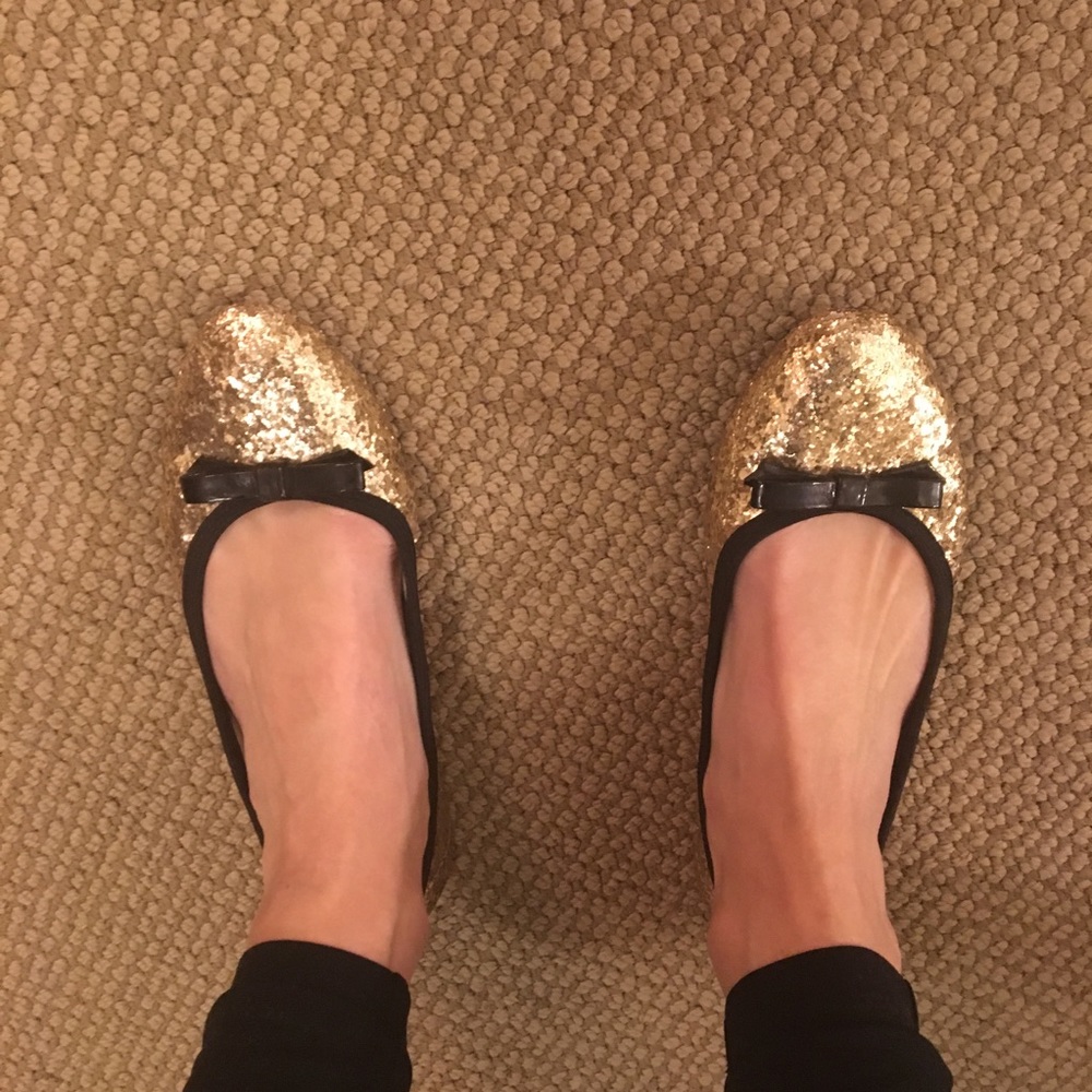 Kate Spade Glitter Flats with Black Bow Sz 8M